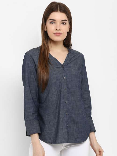 curved hem solid shirt - 16420594 - Very Small Image - 1