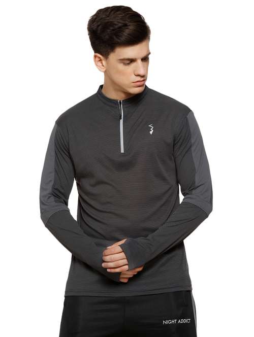 grey striped thumbhole t-shirt - 16442843 - Very Small Image - 1