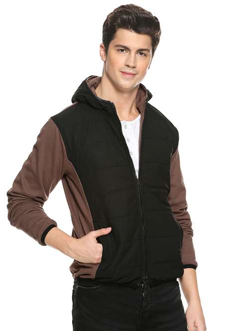 brown color block quilted jacket - 16519231 - Very Small Image - 1