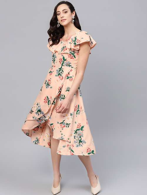 ruffled detail floral a-line dress - 16546601 - Very Small Image - 1