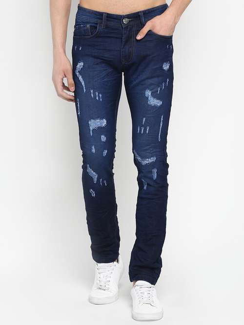 blue light washed distressed denim jeans - 16585694 - Very Small Image - 1