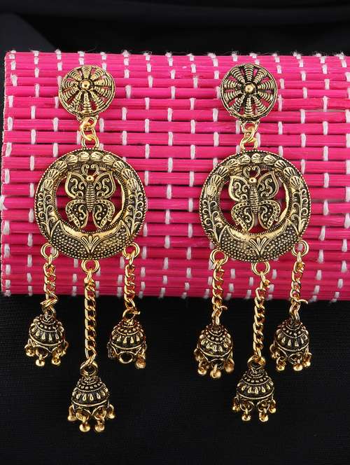 gold metal drop earring - 16596801 - Very Small Image - 1