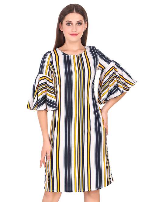 bell sleeved striped shift dress - 16605715 - Very Small Image - 1