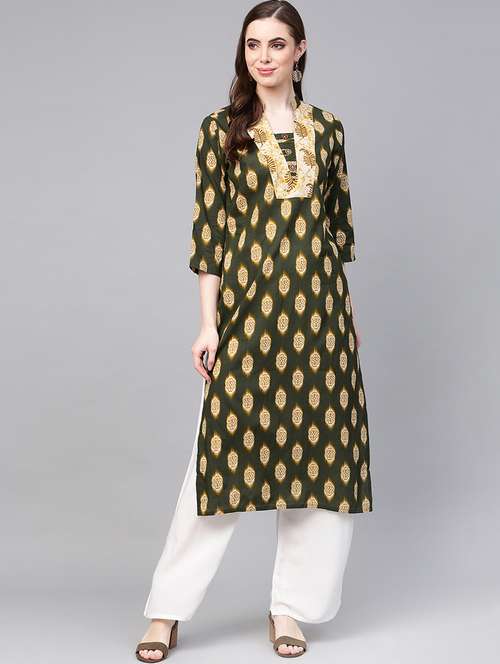 printed straight kurta with palazzo set - 16618920 - Very Small Image - 1