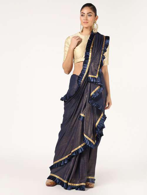 ruffled fusion saree with blouse - 16637553 - Very Small Image - 1