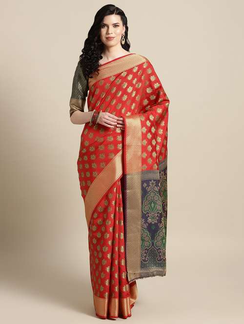 floral woven saree with blouse - 16643869 - Very Small Image - 1