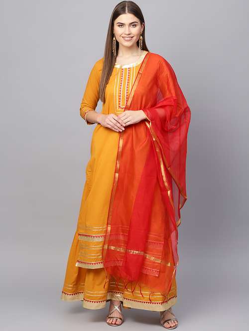gota patti kurta skirt with dupatta set - 16667083 - Very Small Image - 1