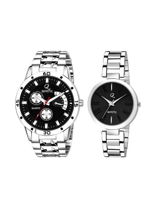 quixotic black printed & plain roman dial couple watch - 16695710 - Very Small Image - 1