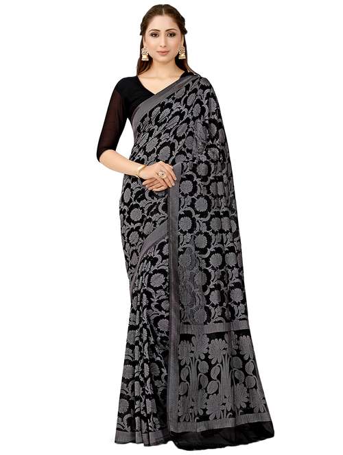 floral banarasi saree with blouse - 16699106 - Very Small Image - 1