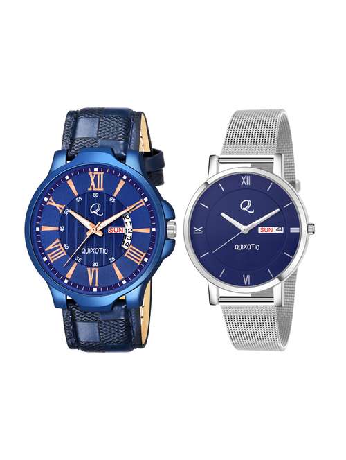 quixotic stylish blue roman dial day-date wrist watch - for couple - 16745074 - Very Small Image - 1