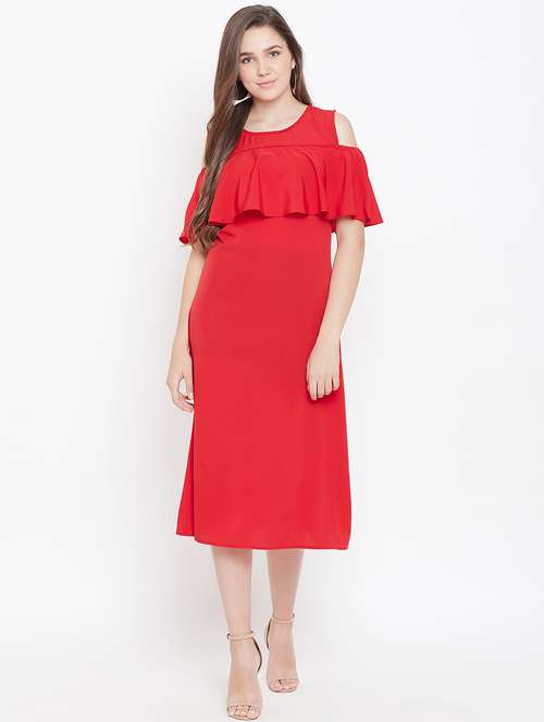 cold shoulder ruffle detail a-line dress - 16769674 - Very Small Image - 1