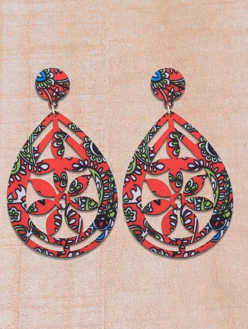 multi colored wood drop earring - 16800407 - Very Small Image - 1