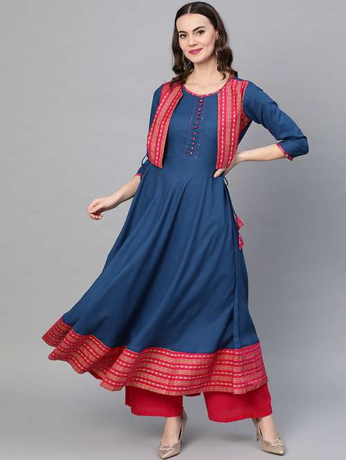 gold print layered kurta - 16861662 - Very Small Image - 1