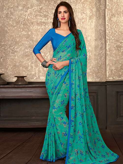 floral printed saree with blouse - 16908152 - Very Small Image - 1