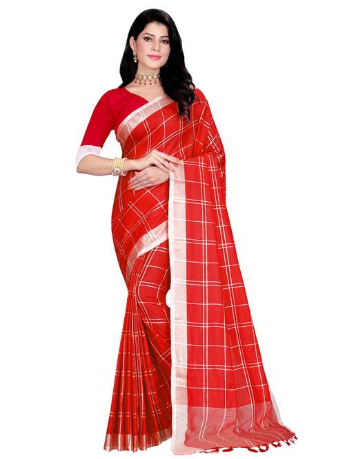 check printed saree with blouse - 16913213 - Very Small Image - 1