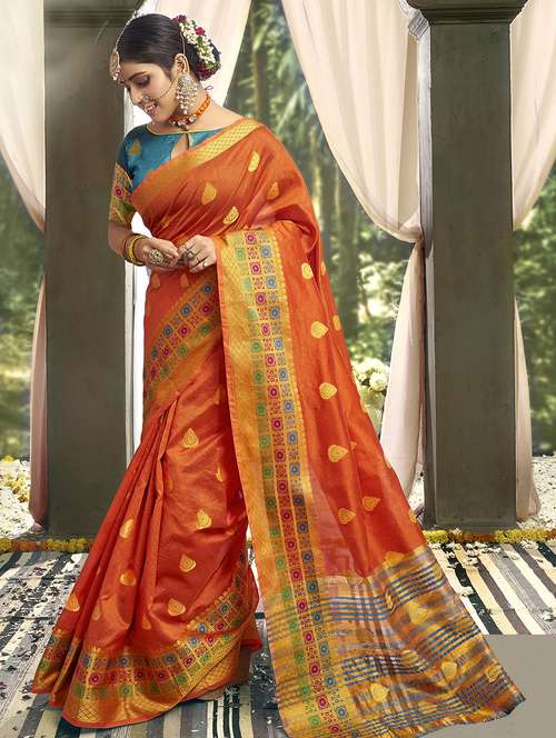 ethnic motif woven saree with blouse - 16940728 - Very Small Image - 1