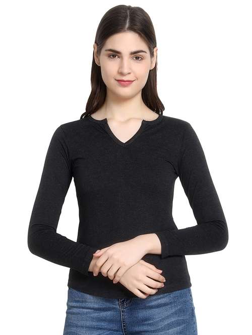 notch neck solid tee - 16943859 - Very Small Image - 1