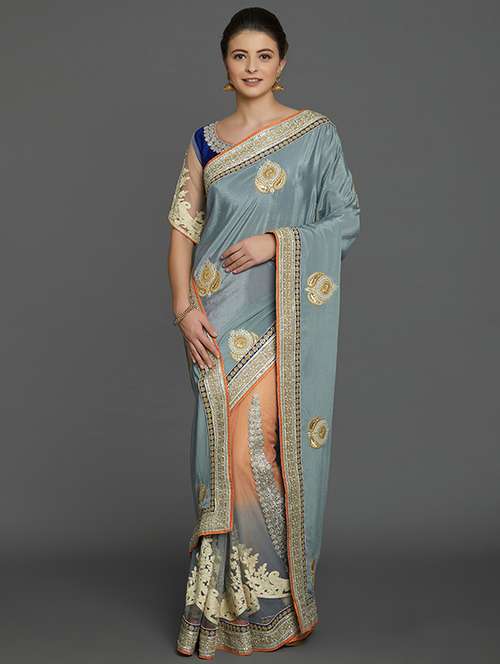 ombre embroidered saree with blouse - 16953687 - Very Small Image - 1