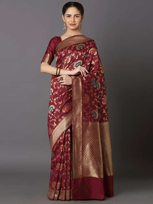 self design banarasi saree with blouse - 16954401 - Very Small Image - 1