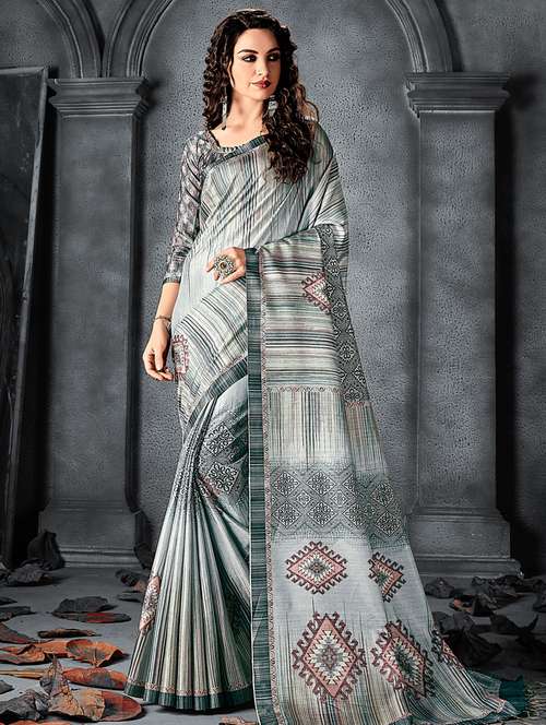 abstract printed saree with blouse - 17010317 - Very Small Image - 1
