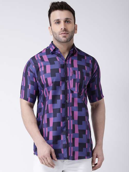 blue geometric print casual shirt - 17034798 - Very Small Image - 1