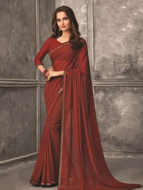 floral printed saree with blouse - 17122761 - Very Small Image - 1