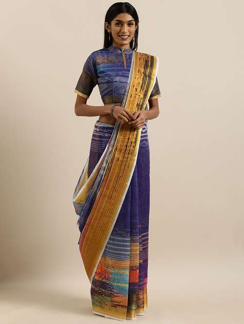 abstract printed saree with blouse - 17146325 - Very Small Image - 1