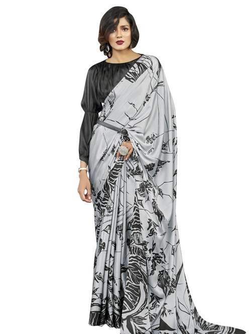 abstract printed saree with blouse - 17157943 - Very Small Image - 1