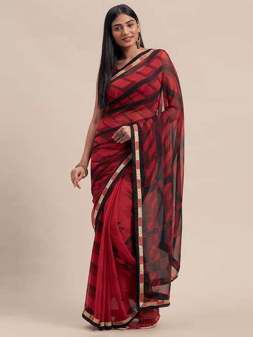 women's abstract red colored saree - 17165891 - Very Small Image - 1