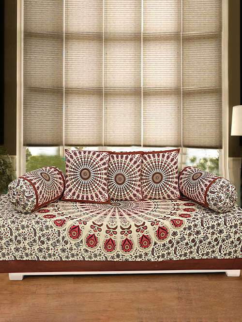 cotton jaipuri print diwan set (pack of 6) - 17204116 - Very Small Image - 1