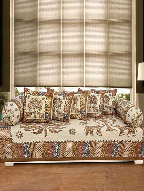 cotton jaipuri print diwan set (pack of 8) - 17205239 - Very Small Image - 1