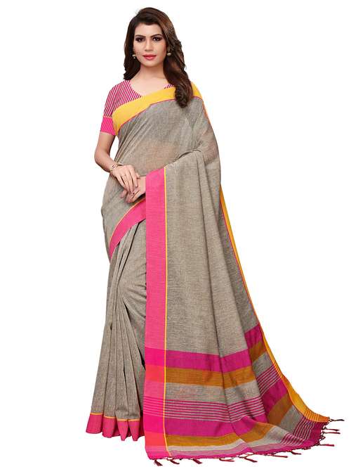 bordered handloom saree with blouse - 17228109 - Very Small Image - 1