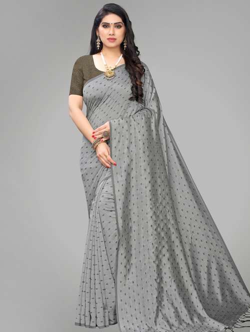self design solid saree with blouse - 17234161 - Very Small Image - 1