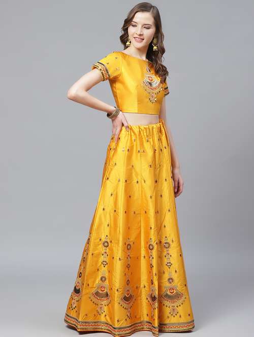 embroidered flared unstitched lehenga - 17240638 - Very Small Image - 1