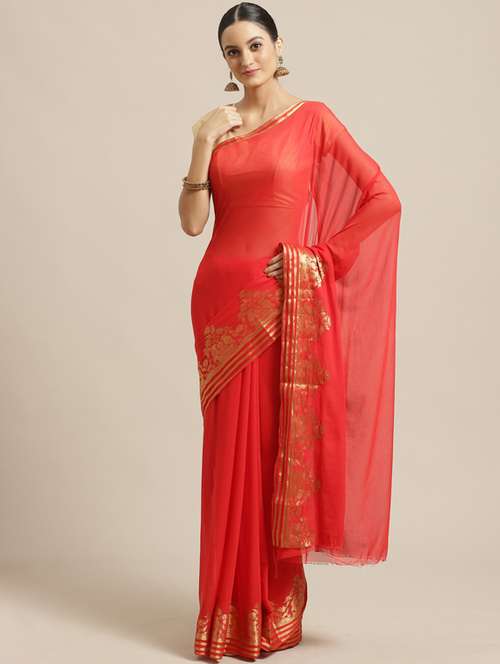 solid woven saree with blouse - 17268590 - Very Small Image - 1