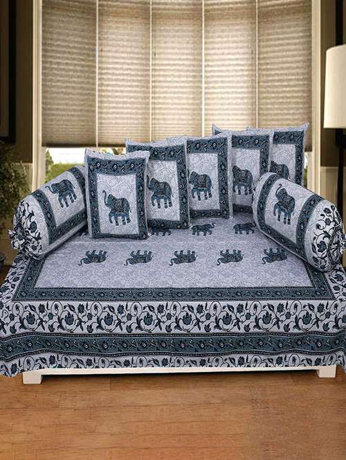 cotton jaipuri print traditional diwan set - 17279715 - Very Small Image - 1