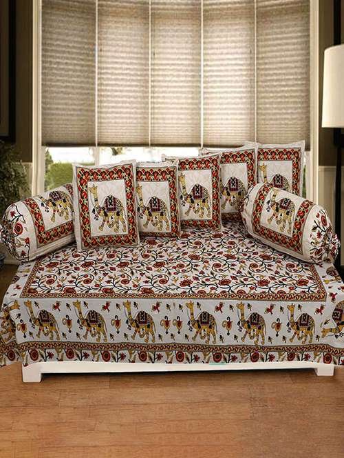 cotton jaipuri print traditional diwan set - 17279727 - Very Small Image - 1
