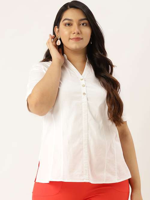 women's a line mandarin neck top - 17293017 - Very Small Image - 1