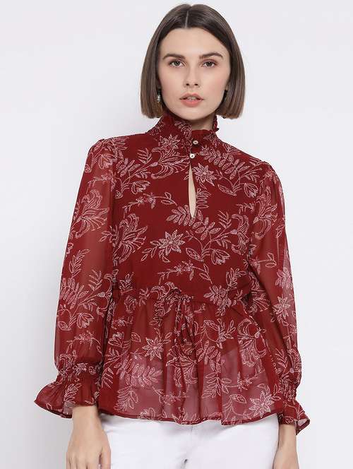 mock neck floral peplum top - 17341752 - Very Small Image - 1