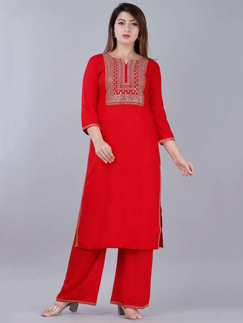 embroidered kurta palazzo set - 17356425 - Very Small Image - 1