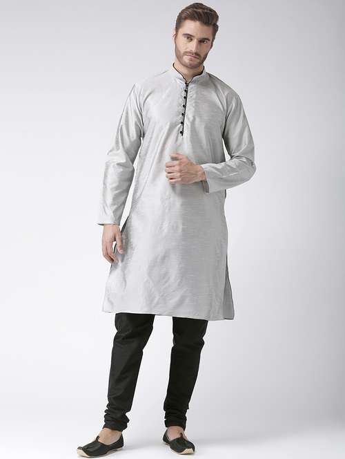 silver solid kurta pyjama set - 17357023 - Very Small Image - 1