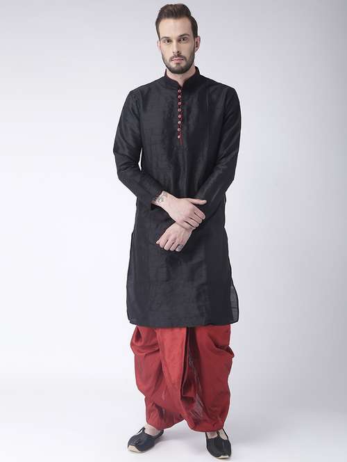 black solid dhoti kurta set - 17357116 - Very Small Image - 1