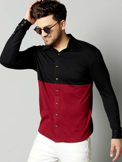 black color block casual shirt - 17383247 - Very Small Image - 1