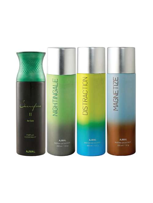 ajmal 1 sacrifice ii for men,1 nightingale,1 distraction,1 magnetize unisex deodorant combo pack of 4(total 800ml)+3 testers - 17404741 - Very Small Image - 1
