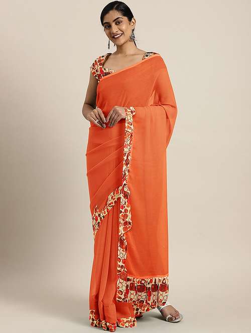 solid bordered ruffled saree - 17406626 - Very Small Image - 1