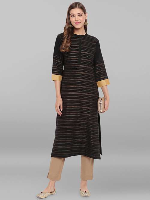 gold print layered kurta - 17410056 - Very Small Image - 1