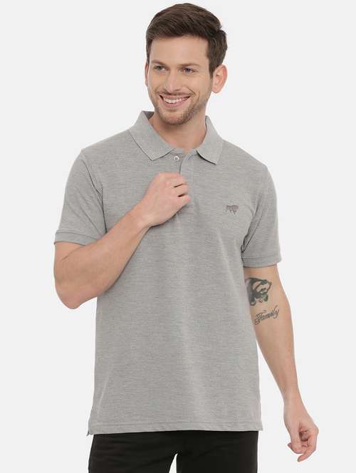 grey solid polo t-shirt - 17424564 - Very Small Image - 1