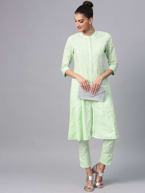 green cotton aline kurta - 17434230 - Very Small Image - 1