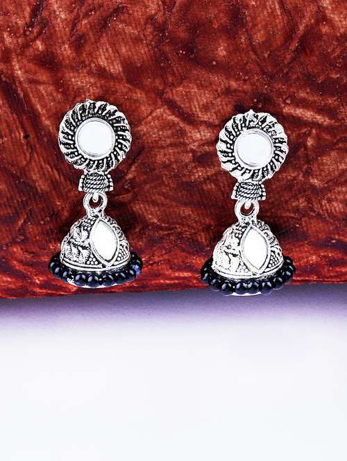 silver metal jhumka earring - 17449816 - Very Small Image - 1