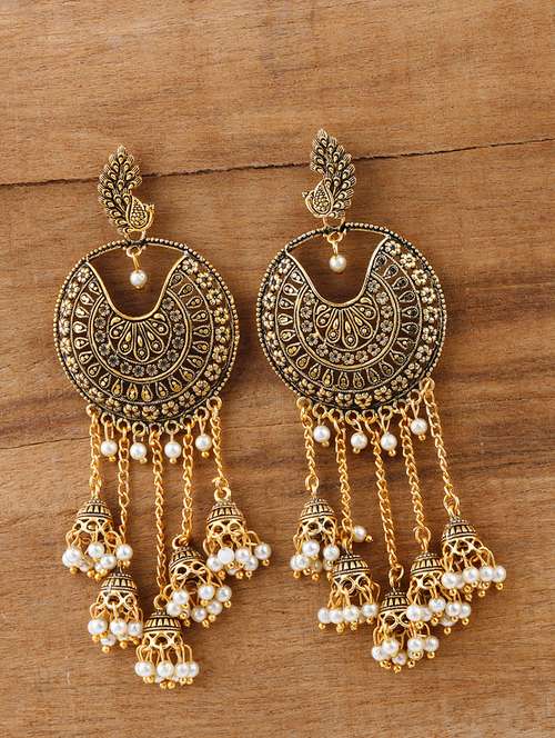 gold metal jhumka earring - 17449823 - Very Small Image - 1